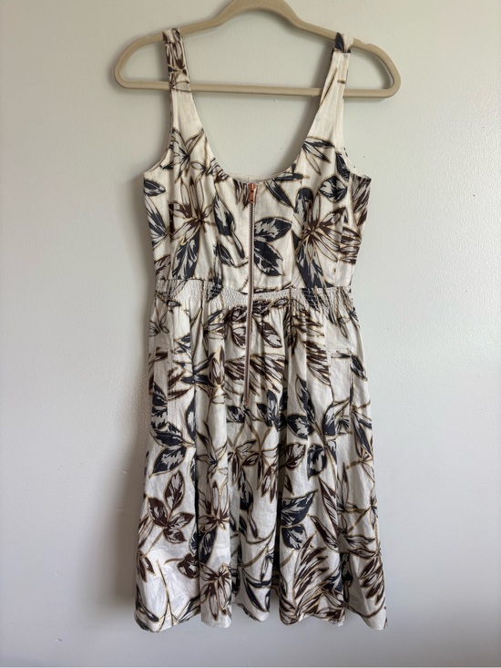 J. Crew Dresses & Skirts - J.CREW Gold Foil Leaf Botanical Stretch Waist Front Zip Linen Dress 2